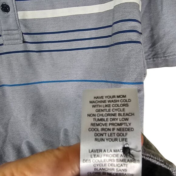 Travis Mathew Performance Polo Shirt XXL Gray & Blue Stripes Short Sleeve Golf - Picture 9 of 10